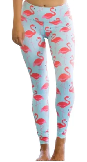 FLEXI LEXI Pink Flamingos Print Yoga Pilates Gym Workout Activewear Leggings M thumbnail 1