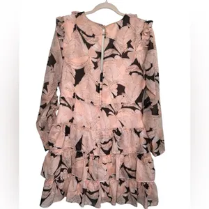 Luxxel Blush Floral Ruffle Mini Dress Romantic Cottagecore Wedding Guest Large thumbnail 5