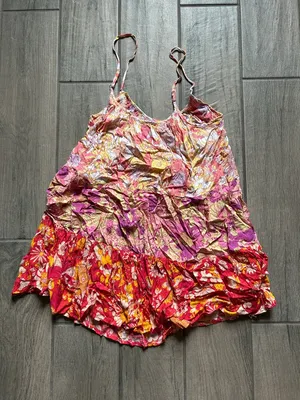 Millibon Pink & Yellow Floral Crinkle Spaghetti Strap Mini Dress thumbnail 4