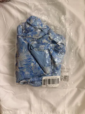 blue white and silver lena hoco dress with puff sleeves thumbnail 3