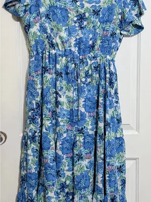 PRETTYGARDEN Blue Floral V-Neck Women’s Flowy Dress thumbnail 3
