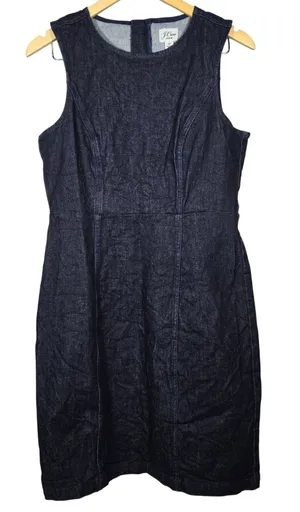 J. Crew Denim Sleeveless Sheath‎ Dress Dark Wash Indigo AK226 Size 10 thumbnail 1