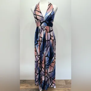 Hourglass Lilly Maxi Dress Black Halter Neckline Low Back Blue Purple Mauve S thumbnail 3
