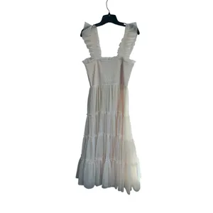 Baltic Born White‎ Smocked Midi Dress Ruffle Boho Cottagecore Romantic L thumbnail 2
