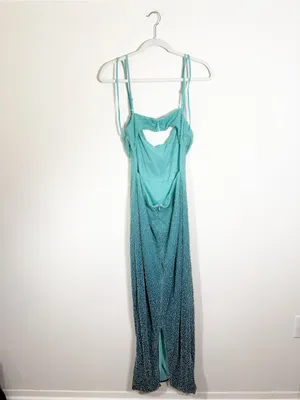 Oh Polly Monte Carlo Embellished Maxi Dress Beaded Green Blue Ombré Size 10 thumbnail 5