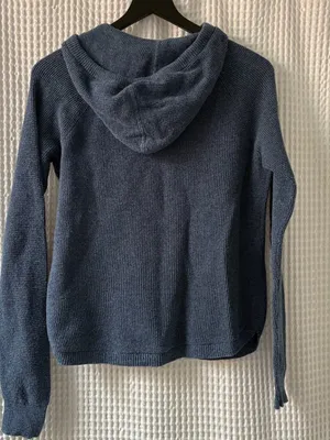 Lauren Ralph Lauren chambray blue gray hooded pullover waffle weave sweater MED thumbnail 4