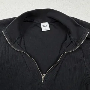 TNA Aritzia Ribbed 1/4 Zip Long Sleeve Top Women’s Large Black Fitted Mock Neck thumbnail 2