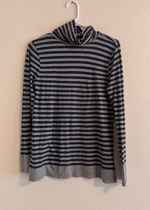 J crew Striped Turtleneck Sweater in Gray & Blue thumbnail 1