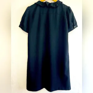 J.Crew Phoebe Women’s Wool Blend Ruffle Neck Shift Dress Black Sz 10 Vintage Y2K thumbnail 4