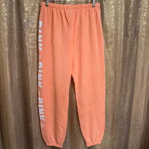PINK Victorias Secret Orangey Peach Fleece Jogger Sweatpants Medium thumbnail 2