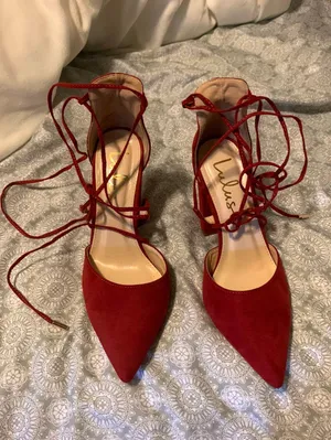 Lulus Red Lace-Up Heels thumbnail 1