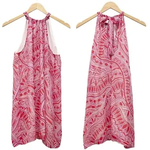 Trina Turk Dress 100% Silk Halter A-Line Mini Red Pink Tribal Print Size Medium thumbnail 9