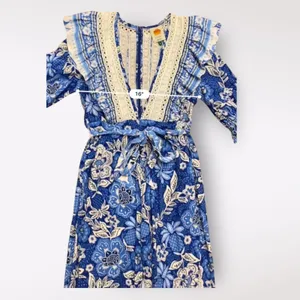 Farm Rio Full of Flowers Jumpsuit‎ Blue Crochet Lace Size M thumbnail 6