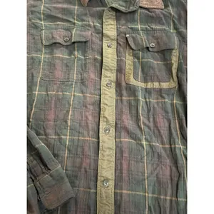 AllSaints Moorland Green and Brown Long Sleeve Flannel Plaid Shirt s thumbnail 4