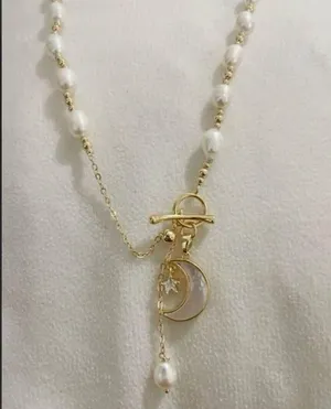 Mother Of Pearl Necklace Moon Charm OT Buckle White stainless steel jewelry NEW thumbnail 8