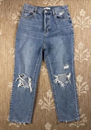 PacSun Distressed Light Blue high rise straight leg Jeans thumbnail 1