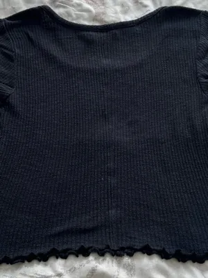 Abercrombie & Fitch Black Ribbed Scoop Neck Short Sleeve Tee, size S lettuce hem thumbnail 8