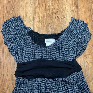 Max Studio Specialty Black Blue Geometric Babydoll Top Women's Small Office Chic thumbnail 6