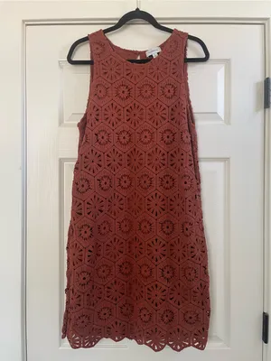 Women’s Evereve Brooklyn Crochet Sleeveless Mini Dress Rust Size L thumbnail 2