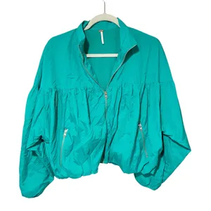 Free People Womans XS Dark Green‎ Balloon Sleeve Bomber Puff Jacket thumbnail 1
