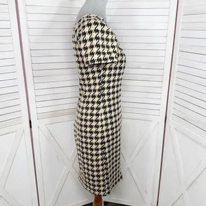 Dress Barn Houndstooth Textured Knit Cap Sleeve‎ Retro Sheath Dress Tan Black 4 thumbnail 3