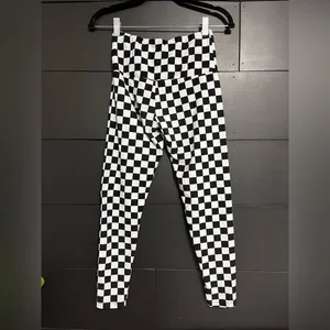 EYE CANDY Black & White Checkered Soft Leggings Gameday Racing Sz S EUC thumbnail 3