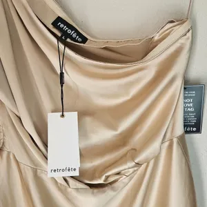 RETROFÊTE Nadia One-shoulder Ruched Stretch-Silk Satin Mini Dress Sz L Champaign thumbnail 5