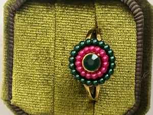 Vintage/Bohemian Design Stainless Steel Golden Multicolor Beads Ring S 9 thumbnail 2