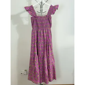Ultramarine Floral Smocked Tiered Midi Dress Cottagecore Boho Peasant L NWT thumbnail 5