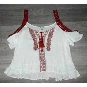 Love Fire Red and White Embroidered Tank Top thumbnail 1