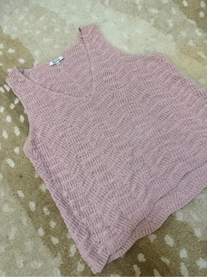 Madewell Pink Textured Open Knit V-Neck Sleeveless Sweater Tank Top Size L thumbnail 4