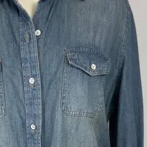 Universal Threads Blue Faded Button Down Raw Hem Belted Denim Casual Dress Small thumbnail 14