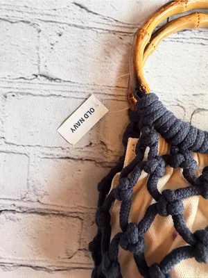 Old Navy Vintage-Style Woven Net & Bamboo Handle Bucket Bag thumbnail 3