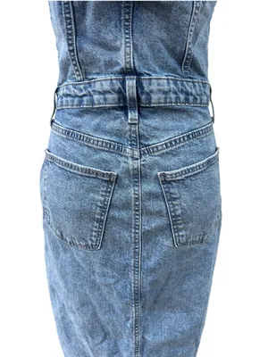 Universal Threads Denim Halter Midi Dress 90s Y2K Button Front Slit Pockets⁠ Sz 6 thumbnail 7