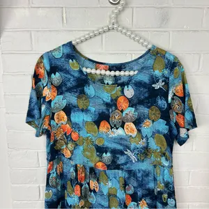 Lily Pad Dragonfly Patterned Maxi Dress Blue thumbnail 3