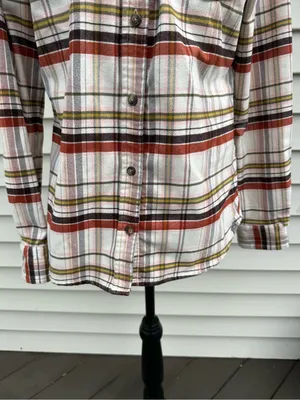 L.L. Bean | Plaid Button-Down Shirt - Cream, Rust & Olive Stripe size small thumbnail 4