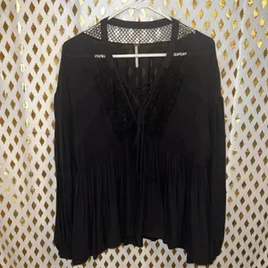 Free People 'Don't Let Go' Peasant Top black Goth fishnet vampire corset size S thumbnail 5