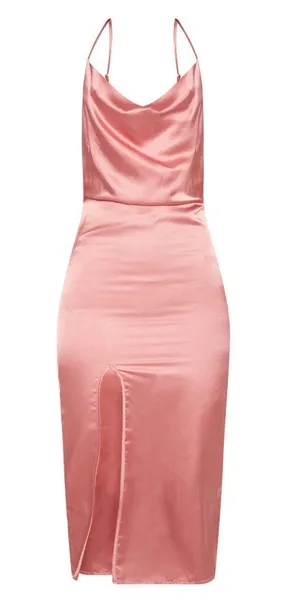 Pretty Little Thing Rose Strappy Satin Cowl Midi Dress thumbnail 5