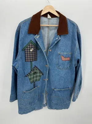 Vtg Birdhouse Chore Barn Coat Sz L Button Front Denim Country Pockets Workwear‎ thumbnail 1