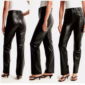 NWT Abercrombie & Fitch The 90s Straight Ultra High Rise Faux Leather Pant thumbnail 3