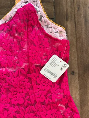 NWT Free People All Day Lace Cami Piping Hot Pink XS thumbnail 5
