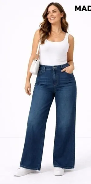 Madden NYC Wide Leg Jeans XXS Blue Denim Elastic Waist Cross Over Waistband New‎ thumbnail 1