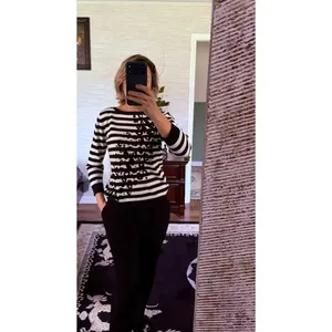 Lark Lane Striped Sweater Size L Black White Embellished Knit thumbnail 8