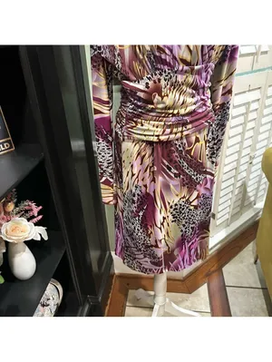 Ashro Tropical Purple and Burgundy Bodycon Dress Size Small thumbnail 4