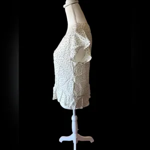 Rails Womens Blouse Heart Print Peplum Ruffle Sleeve White Extra Small thumbnail 4