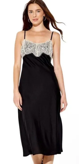 🌺Nwt Wild Fable Black Satin And Lace Maxi Slip Dress Size Medium🌺 thumbnail 1