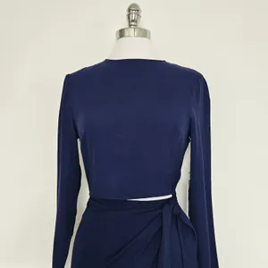 REFORMATION Maurita Danube Navy Blue Wrap Long Sleeve Dress Size 4 NEW thumbnail 4