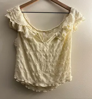 Free People Love You More Textured V Neck Short Flutter Sleeve Knit Top L thumbnail 1
