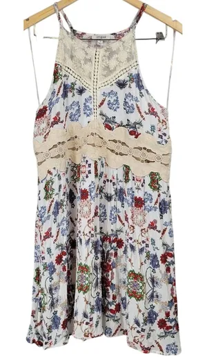 Umgee USA Women's Size S White Floral‎ Lace Halter Neck Mini Dress thumbnail 1