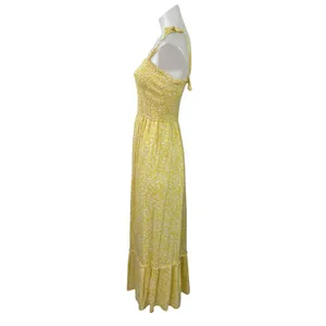 Japna Yellow Floral Shirred Smocked Sleeveless Tie A Line Fit & Flare Dress S thumbnail 2